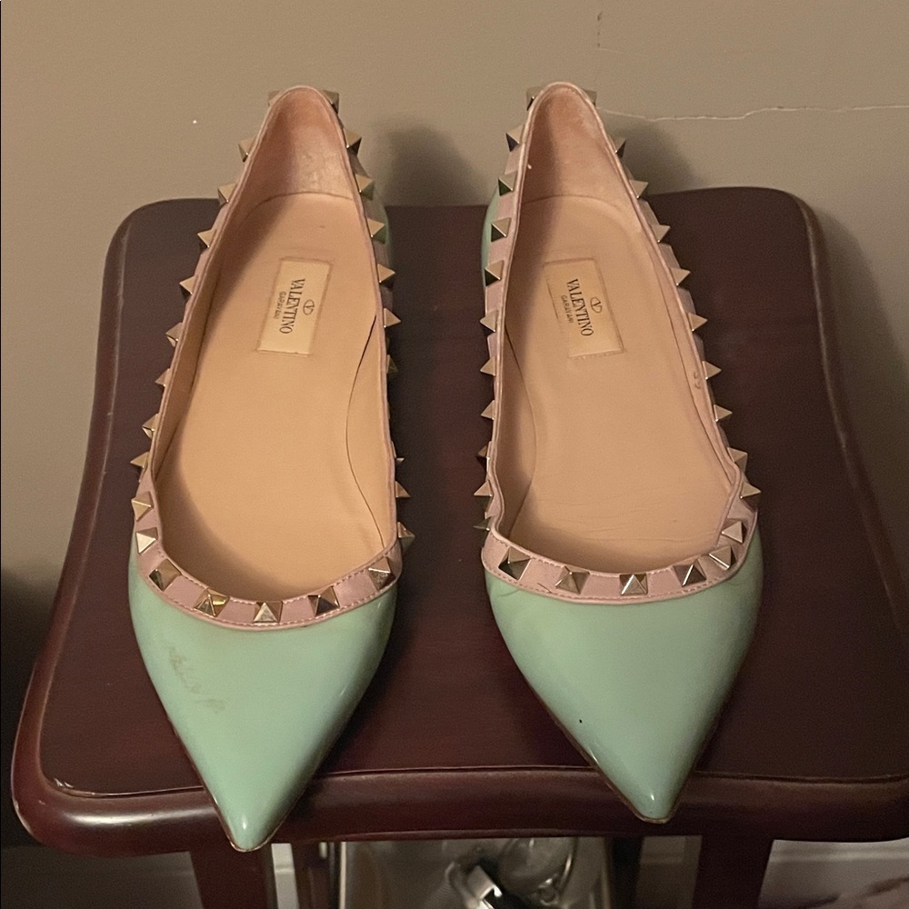 Valentino Women's Green Studded Loafers